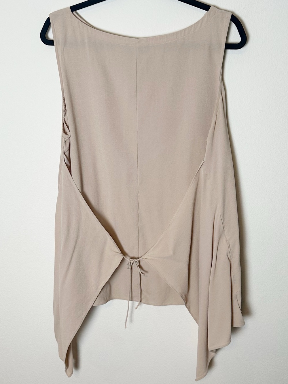 Eileen Fisher Boatneck Top 100% Silk Beige Tie Waist Extra Large - Picture 2 of 6